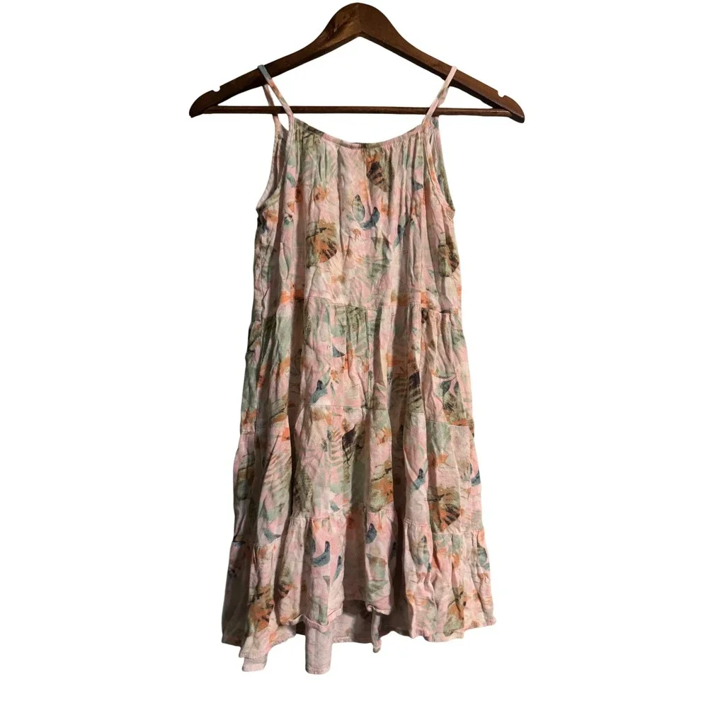 Art Class Tiered Sundress Kids XL 14/16‎ Pink Tropical Floral Excellent Boho